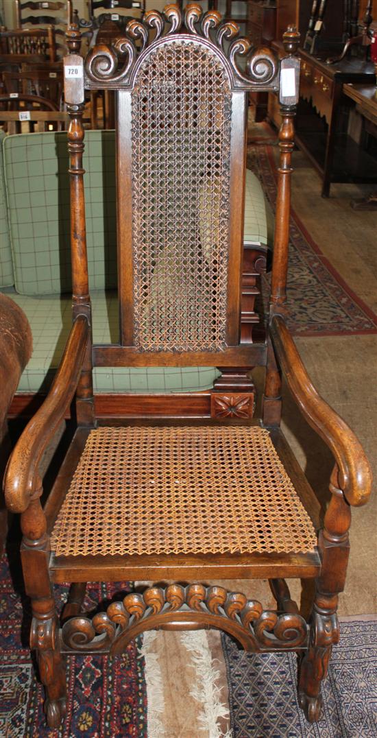 Oak high back Carolean style chair